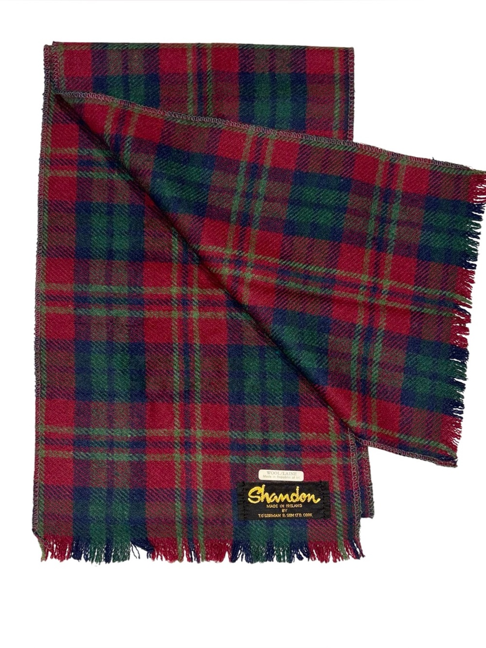 Vintage 60s Celtic Scarf 100% Wool Made in Ireland Red Tartan Plaid 60x9” Unisex